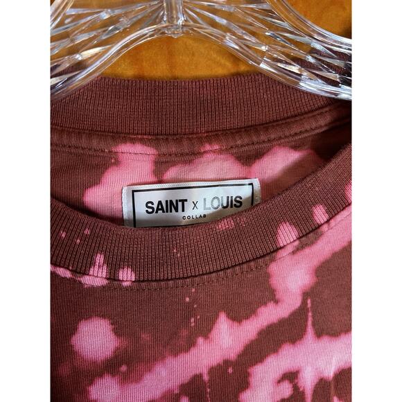 Saint x Louis Collab Men’s T-shirt Maroon Bleach Tie Dye Boxy Tee Size Large - Picture 5 of 6